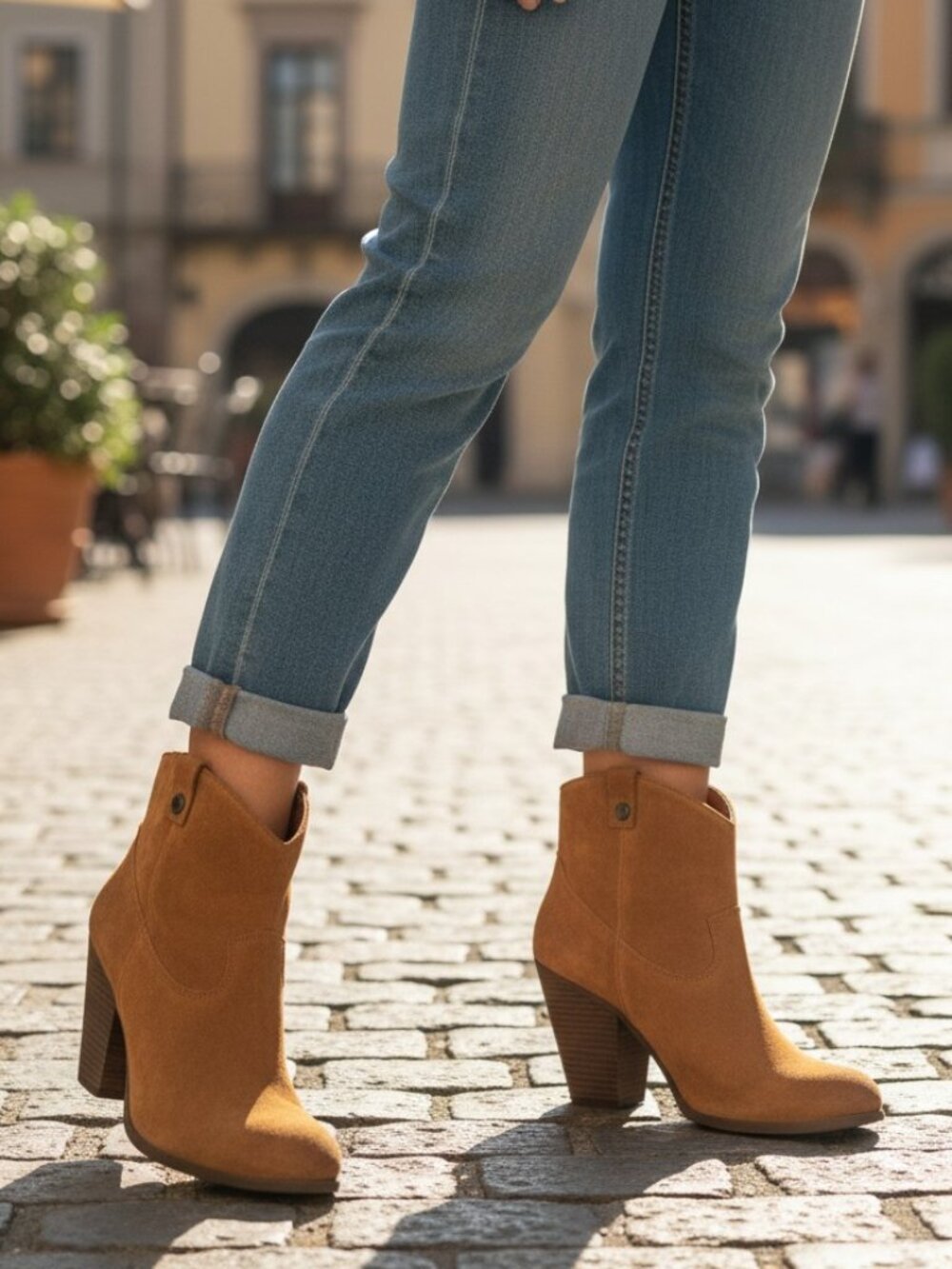 Vince Camuto "Hammerton" Toast Suede Ankle Bootie with Stacked Heel